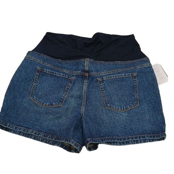 Isabel Maternity Shorts Blue Denim Stretch Over Belly Comfy Midi Womens - Picture 4 of 13